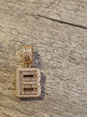 Gold Crystal B Initial Pendant Necklace - Sparkling Gold Letter Charm